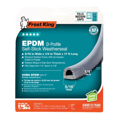 Frost King Frost King Gray EPDM Rubber Foam Weather Seal For Doors and Windows 17 ft. L X 0.25 in. V25GA